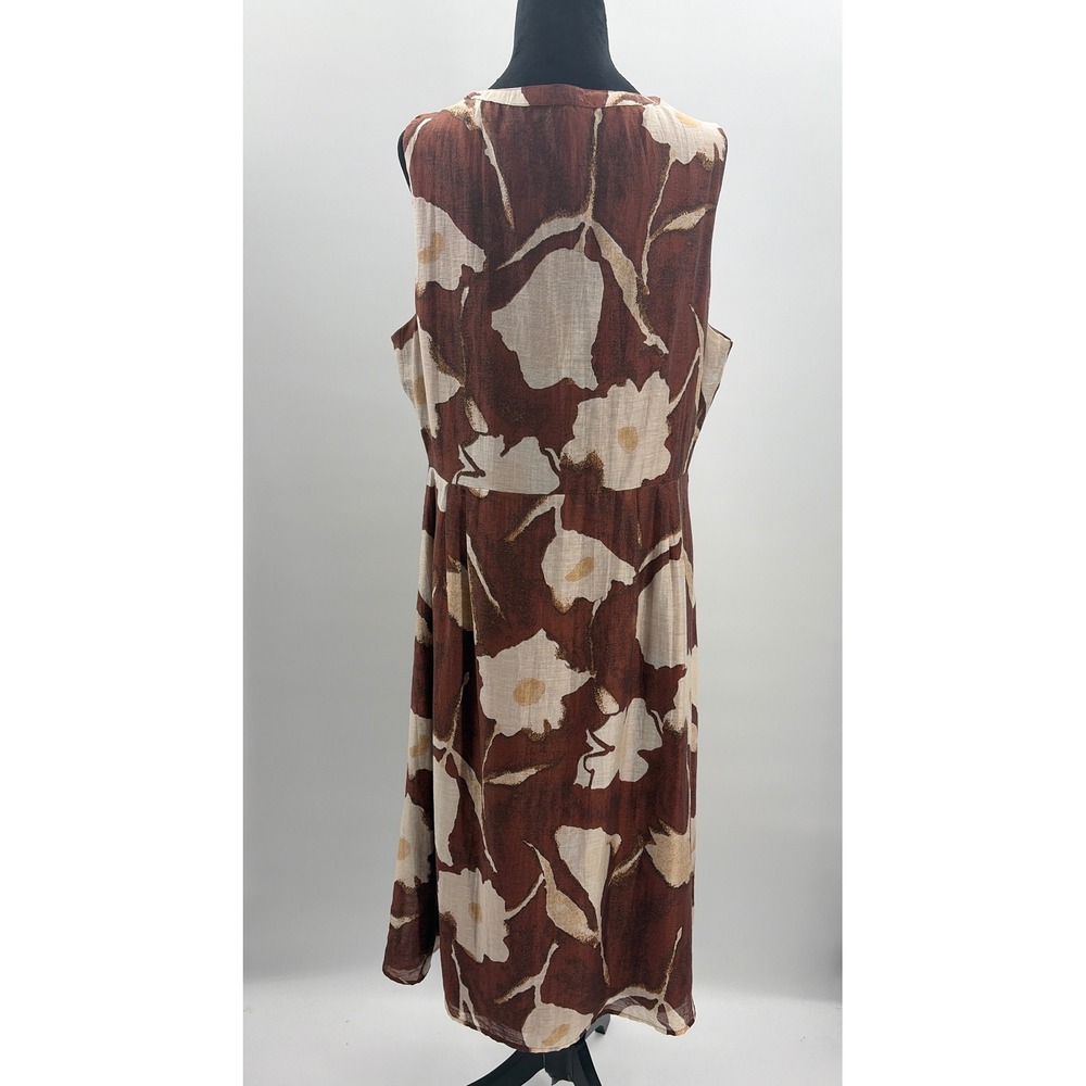 Ann Taylor Factory Womens Brown Floral Lyocell Linen Button Front‎ Midi Dress 14 - Picture 3 of 8